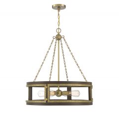 Lakefield 4-Light Pendant in Burnished Brass with Walnut