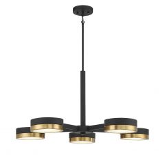 Ashor 5-Light LED Chandelier in Matte Black with Warm Brass Accents