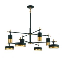 Ashor 8-Light LED Chandelier in Matte Black with Warm Brass Accents