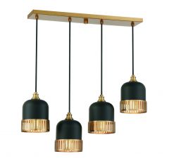 Eclipse 4-Light Linear Chandelier in Matte Black with Warm Brass Accents