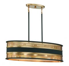 Eclipse 5-Light Linear Chandelier in Matte Black with Warm Brass Accents