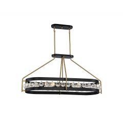 Edina 6-Light Oval Chandelier in Matte Black with Warm Brass Accents
