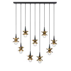 Portinatx 9-Light Linear Chandelier in Satin Black with Hammered Gold by Breegan Jane