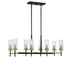 Marcello 8-Light Linear Chandelier in Matte Black with Warm Brass Accents