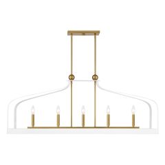 Sheffield 5-Light Linear Chandelier in White with Warm Brass Accents