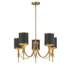 Quincy 5-Light Chandelier in Matte Black with Warm Brass Accents