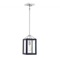 Carlton 1-Light Pendant in Navy with Polished Nickel Accents