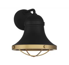 Belmont 1-Light Outdoor Dark Sky Wall Lantern in Textured Black with Warm Brass Accents