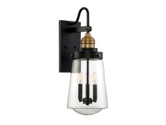 Macauley 3-Light Outdoor Wall Lantern in Vintage Black with Warm Brass