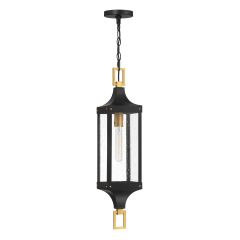 Glendale 1-Light Outdoor Hanging Lantern in Matte Black and Weathered Brushed Brass