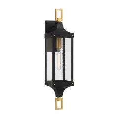 Glendale 1-Light Outdoor Wall Lantern in Matte Black and Weathered Brushed Brass
