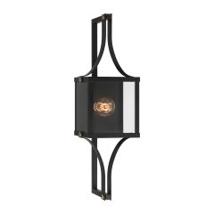 Raeburn 1-Light Outdoor Wall Lantern in Matte Black and Weathered Brushed Brass