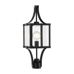 Raeburn 1-Light Outdoor Post Lantern in Matte Black and Weathered Brushed Brass