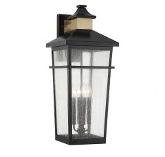 Kingsley 4-Light Outdoor Wall Lantern in Matte Black with Warm Brass Accents
