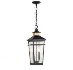 Kingsley 2-Light Outdoor Hanging Lantern in Matte Black with Warm Brass Accents