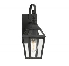 Jackson 1-Light Outdoor Wall Lantern in Matte Black with Gold Highlights