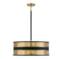 Eclipse 4-Light Pendant in Matte Black with Warm Brass Accents