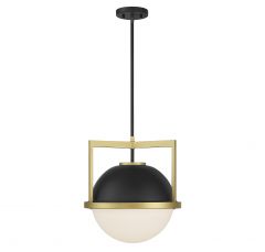 Carlysle 1-Light Pendant in Matte Black with Warm Brass Accents