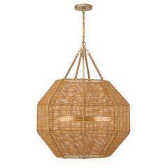 Selby 5-Light Pendant in Burnished Brass and Rattan