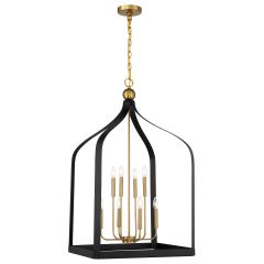 Sheffield 8-Light Pendant in Matte Black with Warm Brass Accents