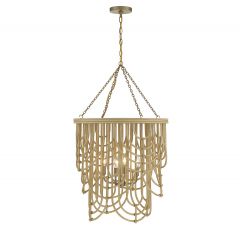 Bremen 4-Light Pendant in Burnished Brass with Natural Rattan