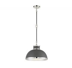 Corning 1-Light Pendant in Gray with Polished Nickel Accents
