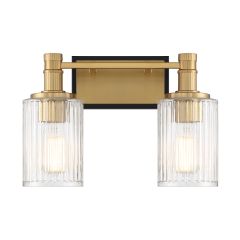 Concord 2-Light Bathroom Vanity Light in Matte Black with Warm Brass