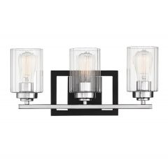 Redmond 3-Light Bathroom Vanity Light in Matte Black with Polished Chrome Accents