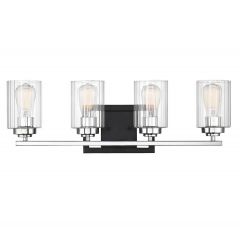 Redmond 4-Light Bathroom Vanity Light in Matte Black with Polished Chrome Accents