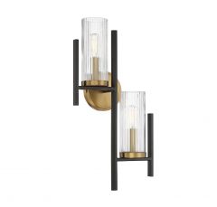 Midland 2-Light Wall Sconce in Matte Black with Warm Brass Accents