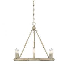 6-Light Chandelier in Natural Wood with Rope