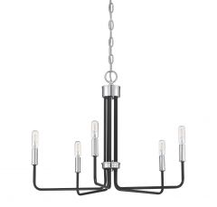 5-Light Chandelier in Matte Black with Chrome