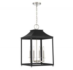 4-Light Pendant in Matte Black with Polished Nickel