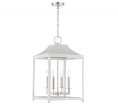 4-Light Pendant in White with Polished Nickel