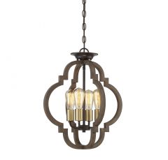4-Light Convertible Semi-Flush or Pendant in Barrelwood with Brass