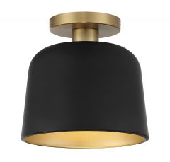 1-Light Ceiling Light in Matte Black with Natural Brass