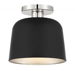 1-Light Ceiling Light in Matte Black with Polished Nickel