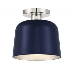 1-Light Ceiling Light in Navy Blue with Polished Nickel