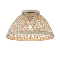 1-Light Ceiling Light in Matte Black and Natural Rattan