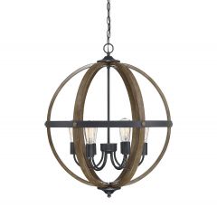 6-Light Pendant in Wood with Black