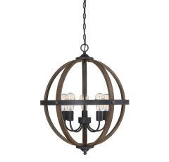 5-Light Chandelier in Wood with Black