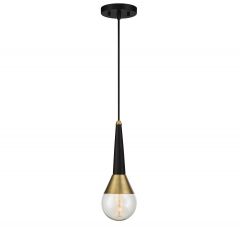 1-Light Mini Pendant in Black with Natural Brass