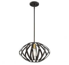 1-Light Mini Pendant in Oil Rubbed Bronze with Natural Brass