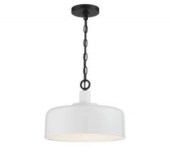 1-Light Pendant in White with Black