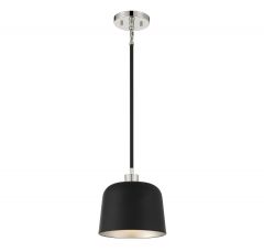 1-Light Pendant in Matte Black with Polished Nickel