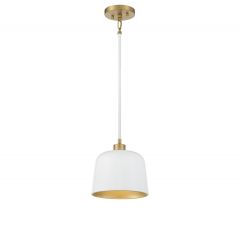 1-Light Pendant in White with Natural Brass
