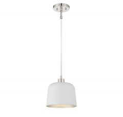 1-Light Pendant in White with Polished Nickel