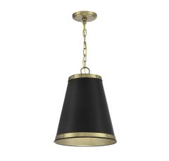 1-Light Pendant in Matte Black with Natural Brass