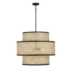 3-Light Pendant in Natural Cane with Matte Black
