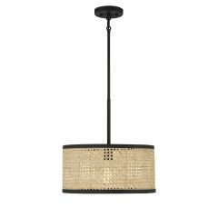 1-Light Pendant in Natural Cane with Matte Black